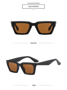 Vue détaillée des lunettes de soleil C4 à monture noire et verres bruns de face et profil