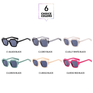 Detailed grid view showcasing six hexagonal sunglasses in various trendy fashion colors