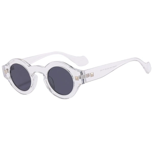Retro round sunglasses with transparent frames and dark grey lenses for men and women