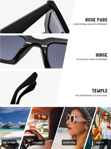 Détails des plaquettes de nez et charnières de lunettes de soleil œil-de-chat surdimensionnées