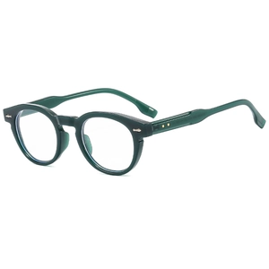 Vintage dark green oval glasses frame with stylish silver star rivet accents