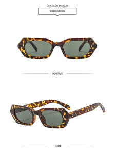 Detailed front and side view of demi frame sunglasses with green lenses and metal rivets