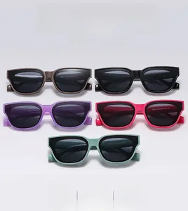 Detailed flat lay of chic cat-eye sunglasses in multiple vibrant colors and glossy finish