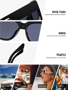 Detail view of large frame sunglasses showing sturdy hinges and comfortable nose pads