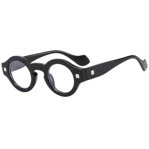 Classic vintage round black thick frame sunglasses with silver square rivet decorations