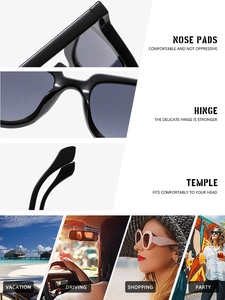 Detail view of integrated nose pads and durable hinges on oval black sunglasses