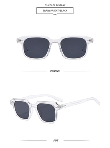 Vue de face et de profil de lunettes de soleil carrées rétro avec monture transparente