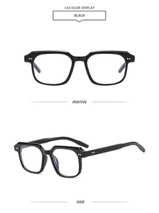 Détails des lunettes de soleil noires carrées avec rivets argentés et code couleur C4