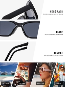 Detail view of square vintage sunglasses with nose pads, hinges and temple design features