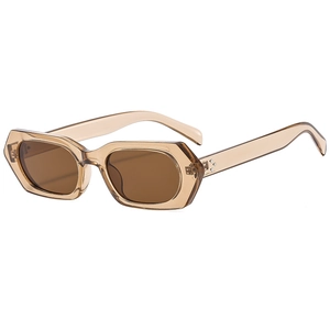 Retro square sunglasses with translucent tea frame and metallic rivet accents