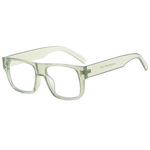 Classic translucent light green square sunglasses with vintage frames and rivet details