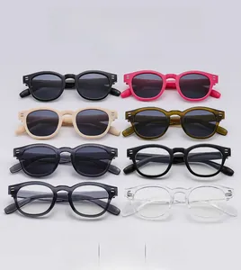 Matrix display of vintage round sunglasses in eight assorted colors with high-quality lenses