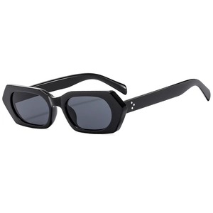Retro small frame hexagonal sunglasses in black finish with UV lenses and silver rivets