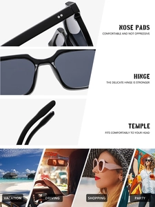 Détails des charnières métalliques renforcées et des branches ergonomiques de lunettes noires
