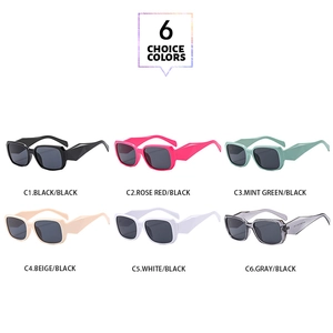 Detailed grid view of stylish square frame sunglasses in six different vibrant colors
