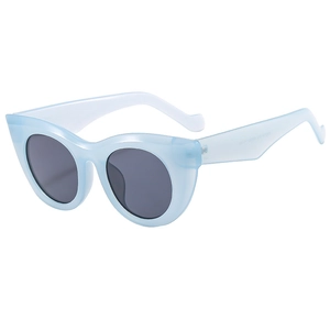Fashionable light blue cat eye sunglasses with dark grey lenses for women