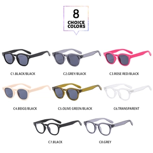 Collection of eight retro round sunglasses and frames with decorative metal rivets
