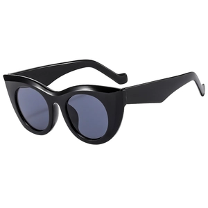 Fashionable thick frame cat-eye sunglasses for women with black frames and grey lenses