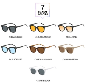 Detailed grid of stylish square sunglasses in various lens and frame color options