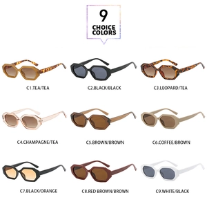 Grid display of square retro sunglasses in nine distinct color variations and finishes