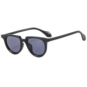 Retro black oval sunglasses with thick full frame and dark grey UV protection lenses