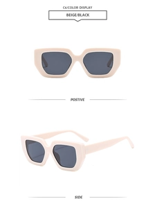 Viste frontali e laterali di occhiali da sole quadrati vintage beige con lenti nere
