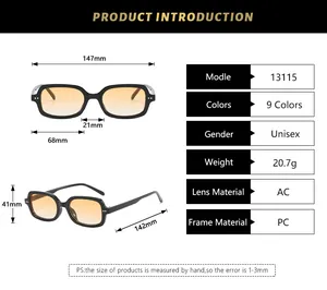 Tableau des tailles détaillé et spécifications techniques pour lunettes de soleil carrées mixtes