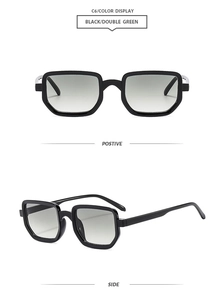 Détail de la monture carrée noire avec verres dégradés montrant les vues de face et de profil