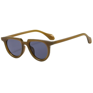 Retro cat-eye sunglasses with olive green frame and dark gray UV protection lenses
