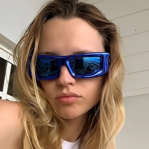 Lunettes De Soleil Rectangulaires Mode Rétro Y2K Futuriste Large Protection UV400 Monture Plastique Verres Teintés Pour Femmes Hommes