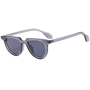 Retro small frame sunglasses with grey translucent resin frames and dark lenses