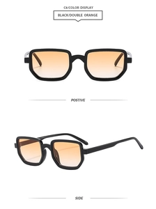 Vue détaillée de lunettes de soleil carrées noires avec verres dégradés orange