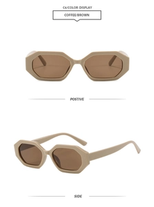 Detailed front and side views of square coffee brown retro sunglasses with C6 color code