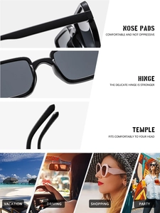 Détails des lunettes de soleil montrant les charnières en métal et les plaquettes