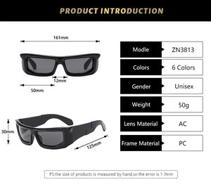 Spécifications détaillées de taille pour lunettes de soleil carrées avec mesures en mm