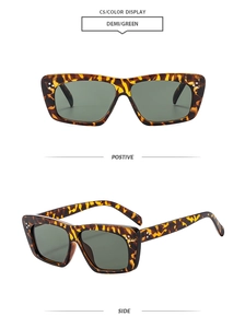 Detailsicht der Schildpatt-Sonnenbrille mit grünen Gläsern und silbernen Metallnieten