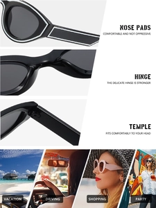 Detailansicht der Cat-Eye-Sonnenbrille mit Scharnieren und glatten Nasenpads