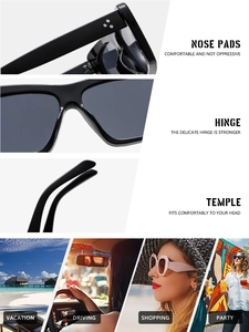 Detailansicht der Nasenpads und Metallscharniere an der schwarzen Oversize-Sonnenbrille