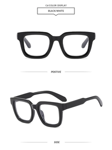 Detailed views of stylish black square frame sunglasses with thick temples and sleek design