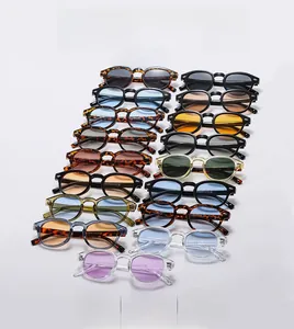 Multiple colorful retro oval sunglasses with diverse frames and lenses for daily fashion