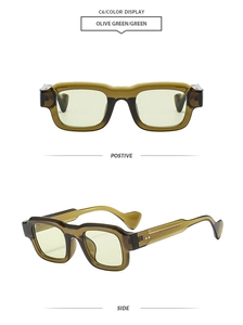 Lunettes de soleil rectangulaires vert olive translucides avec monture épaisse vintage