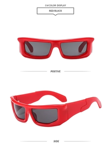 Détails de lunettes de soleil carrées rouges style Y2K avec verres anti-UV