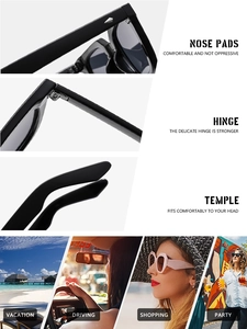Detail view of square frame sunglasses featuring reinforced hinges and comfortable nose pads