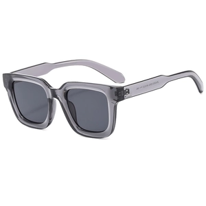 Fashionable square frame sunglasses in translucent grey finish with dark grey lenses