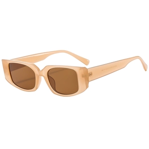 Vintage rechteckige Katzenaugen-Sonnenbrille mit beigen Rahmen und braunen Gläsern