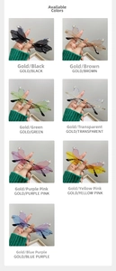 Detail of rimless dragonfly wing sunglasses in seven gradient colors with crystal rhinestones