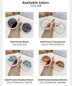 Luxury round pearl sunglasses in four colors with gold metal temples and gradient lenses