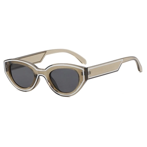 Retro-Cateye-Sonnenbrille aus braunem Harz mit weißen Akzentstreifen und grauen Gläsern