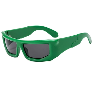Cyberpunk square bright green sunglasses with thick frame and dark grey lenses