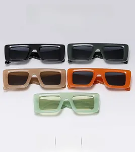 Flat lay of vintage square thick frame sunglasses in five assorted jelly colors